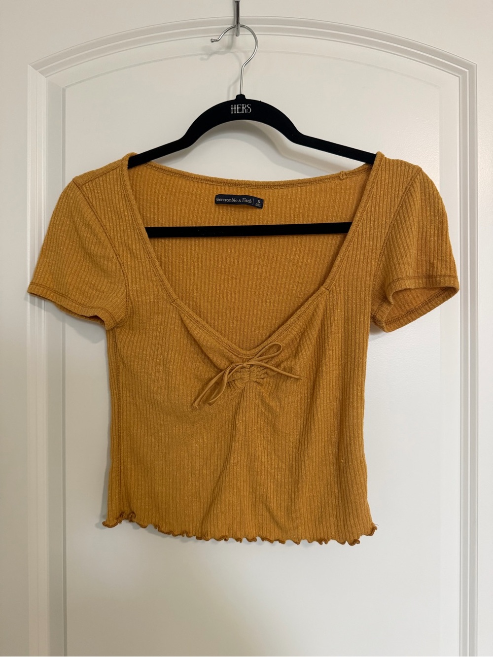 Abercrombie & Fitch Mustard Ribbed Tie-Front Crop Top